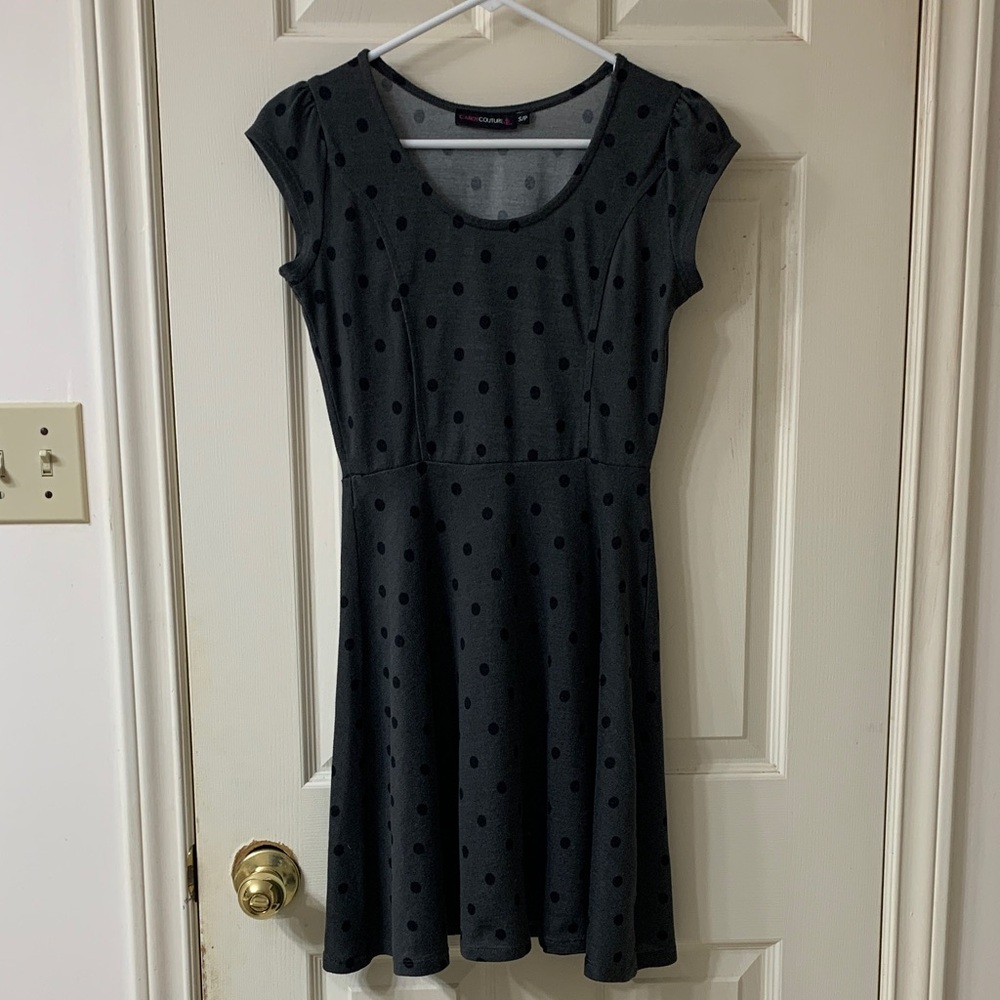 🌷3 for$25🌷Candy Couture, US S, Grey & Black Polka Dot Fit & Flare Dress